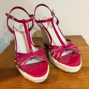 Colin Stuart Red Patent Strappy Wedge Sandals Women's 10B